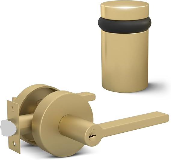 MEGA HANDLES Ralph Collection - Reversible Entrance Door Handle + Door Stopper 2IN (Satin Brass)