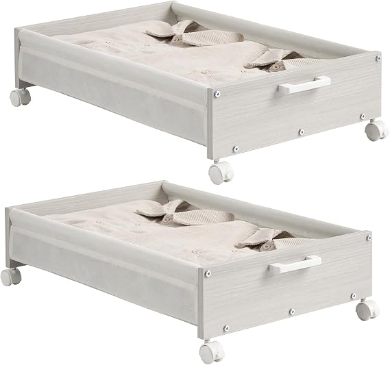 FOUCSSOMEI Under Bed Storage with Wheels, Wooden Under Bed Drawers On Wheels, Rolling Under Bed Shoe Storage, Space Saving,White