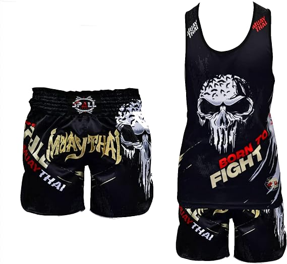 Boxing Competition Outfit Amateur Boxing Set Including Heavy Weight Boxing Shorts and Boxing Jersey (Pack) (Black, Medium)