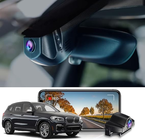 Fitcamx Dash Cam 2160P+1080P Suitable for BMW 1 2 3 4 5 6 7 Series X1 X2 X3 X4 X5 X6 F Chassis (Model A) WiFi Dash Cam Front Rear OEM BMW Accessories 4K UHD Video G-Sensor Loop Recording WDR 128GB Card