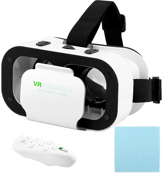 VR Headset for Phone with Controller,Virtual Reality Goggles,110 FOV VR Goggles, 3D Glasses Headset Helmets For VRs Game Video Movies Education Fit 4.7-6 Screen(White+Black,Size:6.14*3.98*3.46inch)