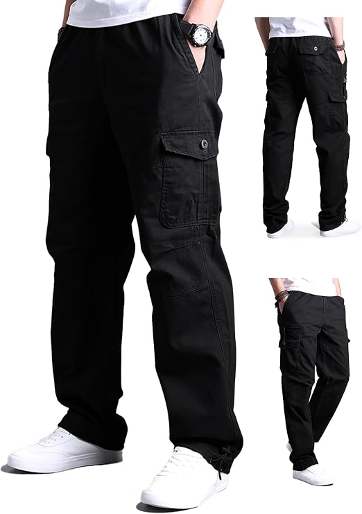 Aotoyou Cargo Trousers Men's Cotton Cargo Trousers Long Leisure Trousers Outdoor Trousers Hiking Trousers with 7 Pockets and Elastic Waist