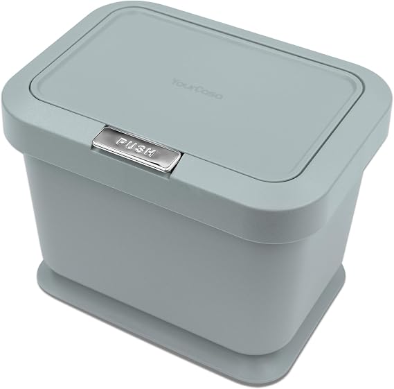 YourCasa compost bin 5L- kitchen food waste caddy - lid opens with push button - countertop small counter trash can - Odour Proof container - indoor recycling composter with non slip base (Mint)