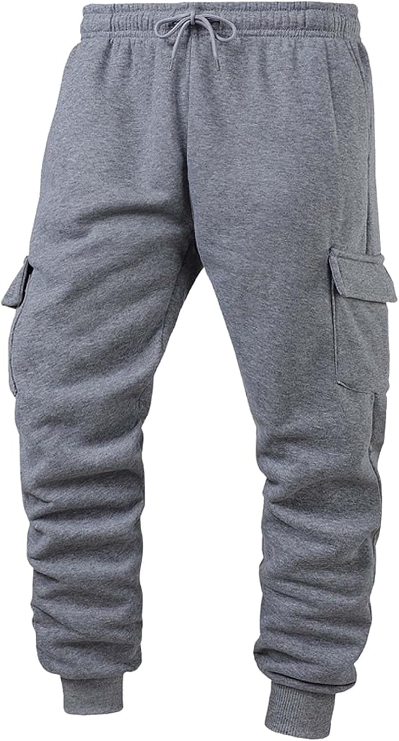 Mens Cargo Sweatpants Elastic Waist Heavyweight Fleece Jogger Pants Drawstring Baggy Comfy Sweatpants with Pockets