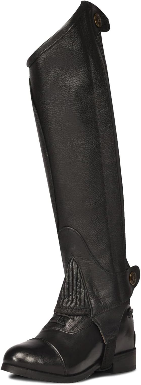 Ovation Kids' Pro Top Grain Leather Half Chaps - Youth Equestrian Horseback Riding Protective Gaiters with Stretch Panels