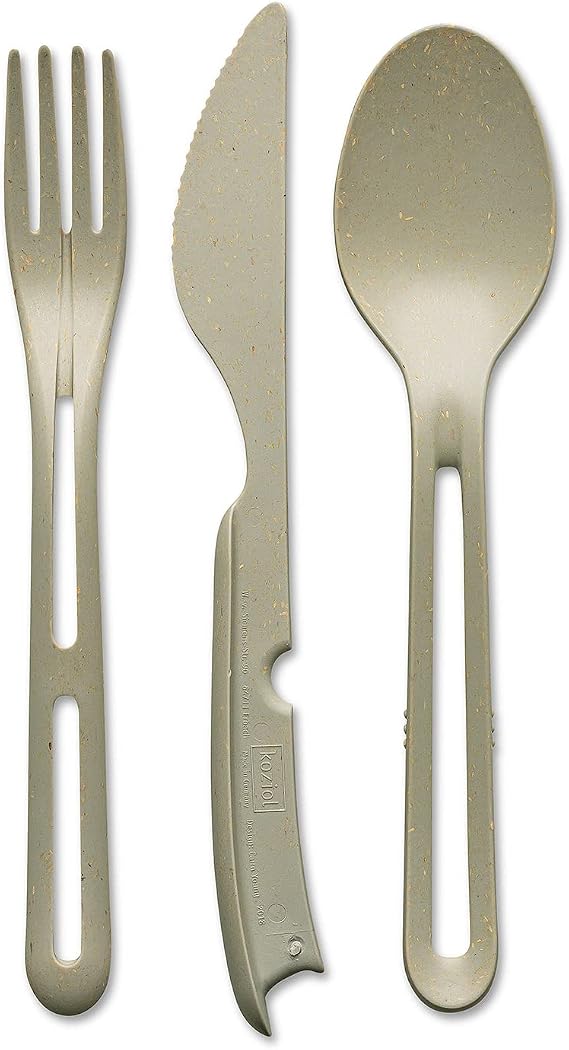 Koziol 8003700 KLIKK File Plastic, Reusable, Knife, Fork, Spoon, Outdoor, Camping, Picnic, Hiking, Vacation, Lunch to go, Cutlery Set of Three