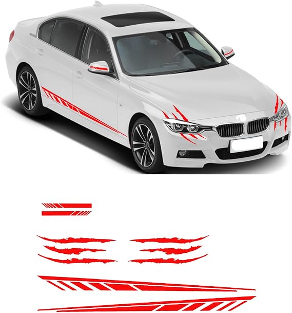 6Pcs Car Vinyl Body Side Sticker Racing Stripe Side Door Decal with Rearview Mirror Sports Decal, Claw Scratch Marks Headlight Decals Universal Exterior Decoration Accessories(Red)