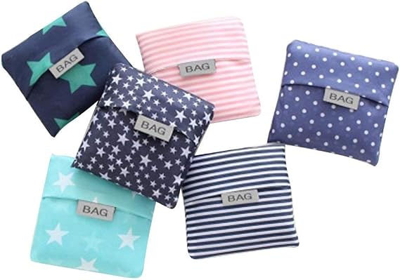 Kaxich 4 Pack Foldable Shopping Bags Reusable Eco-friendly Grocery Tote Bags Shopper Bag Folding into Attached Pouch (Random Color)