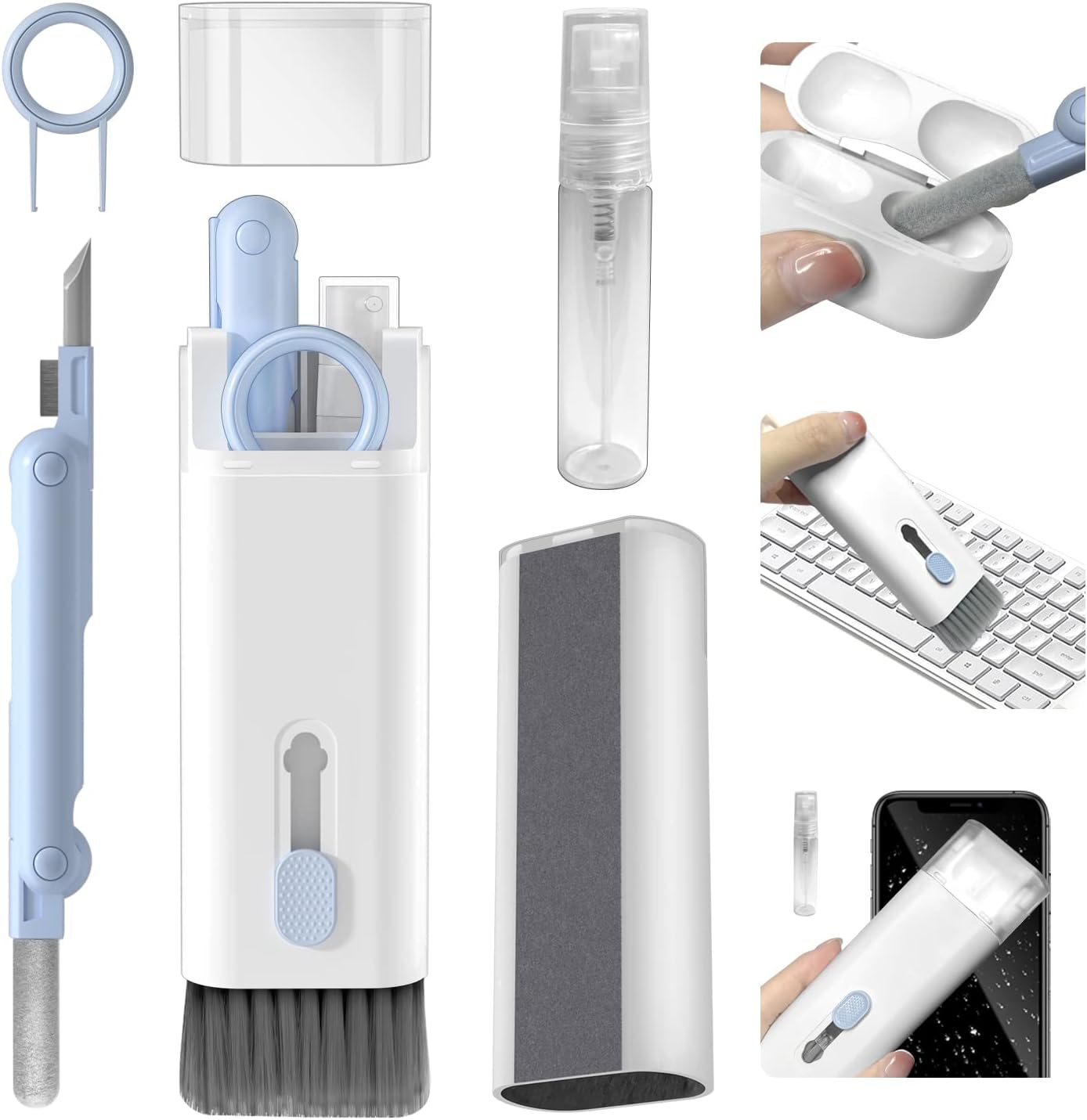 YUWAKAYI 7 in 1 Electronic Cleaner Kit, Brushed Keyboard Cleaner Kit, 3 in 1 Cleaning Pen for Airpods Pro, Headphone, Keyboard, Laptop, Phone, PC Monitor Too