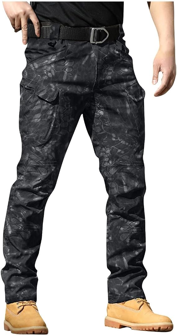 Tactical Pants for Men Resistant Relaxed Fit Hiking Work Pant Multi Pockets Ripstop Flex Baggy Sloid Camo Cargo Tactical Pants Snake Pattern Medium