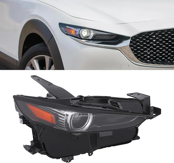LED Headlight Assembly for 2020-2025 Mazda CX-30 AFS Models, Black Housing Clear Lens Full LED Headlamp with DRL, Direct Replacement OEM DGJ1-51-030B, DGJ1-51-040B (Passenger Side)
