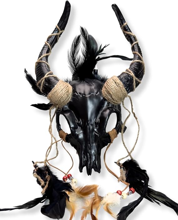 Black Goat Ram Horns Mask Voodoo Headpiece Headwear Pagan Animal Skull Ball Masquerade Ball Ram Horns Cosplay Devil Mask Venetian Woodland Forest Fairy Animal Sheep Buffalo Bull Horns Skull Costume