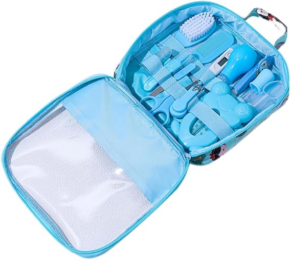 Baby Healthcare and Grooming Kit Baby Nasal Aspirator Nail Clipper Hairbrush Set Newborn Daily Cleaning Care Kit 13 PCS/Set, Style A, Blue Personal Healthy Care