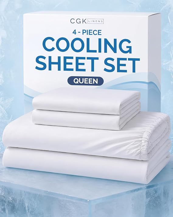 Cooling Sheet Set Queen Size - 4 Piece Summer Bed Sheet Set - White