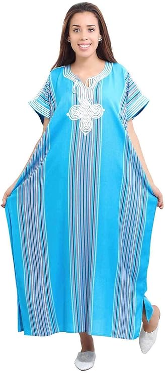 Moroccan Caftans Women Linen Handmade Small to Large Turquoise