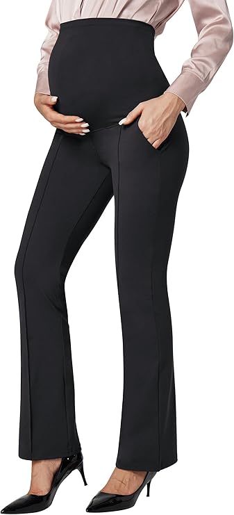 IUGA Soft Maternity Pants with Pockets Maternity Leggings for Work Pregnancy Stretchy Maternity Clothes Over the Belly