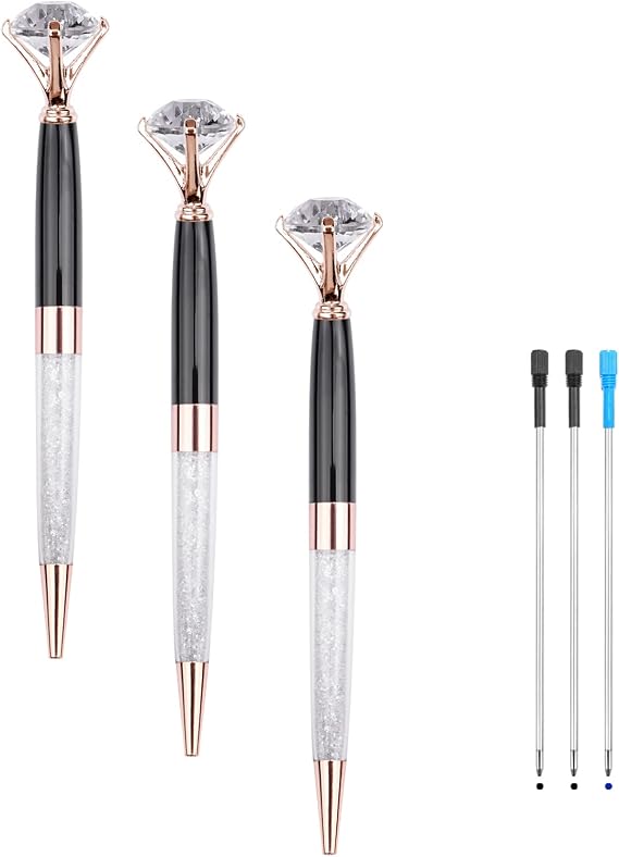 YOUMI Big Diamond pens, Black Ink Ballpoint pen Bling Crystal Rhinestone Jewel Gem Metal Pens with Diamond Top Writing School Office Supplies Wedding Birthday Decoration Gifts Pen (Black)