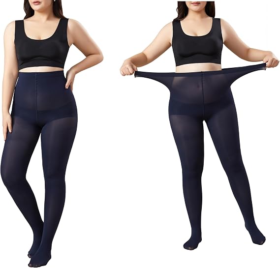 MOOCHI 2 Pairs Women's Plus Size Opaque Tights Control Top High Waist Ultra Soft Elastic