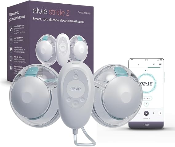 Elvie Stride 2 Double, Electric Breast Pump Hands Free, Ultra-Quiet | Hospital-Grade Wearable Breast Pump, Ultra-Soft Silicone Cups, 150ml Cup Capacity, App Controlled, Fits 99% Niplpes