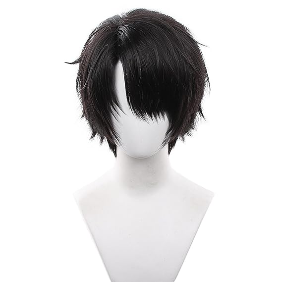 XiongXiongLe Halloween Cosplay Anime Black Brown Short Wig Men Costume Short Hair Wigs+Cap Wig for Adult Cos Role Party Christmas Comic Daily Wear