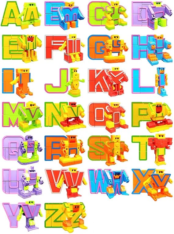 Cyeah Alphabet Robot Toys for Preschool Kids Education, Transforming Robotic Toys 26 Pieces