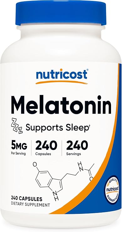 Nutricost Melatonin 5mg Per Serving, 240 Capsules, Gluten-Free & GMO-Free