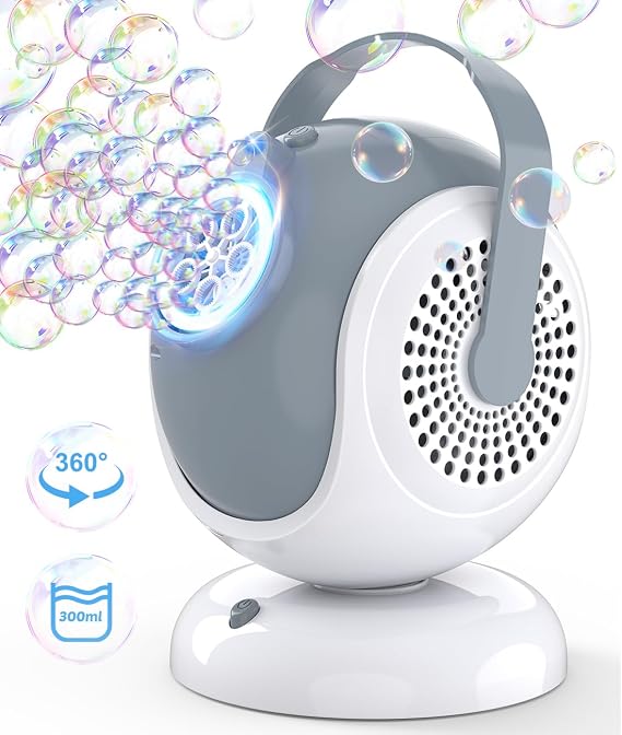 Joyfuture Bubble Machine - Automatic Bubbles Blower for Kids, Toddlers - 360 Rotation & 75 Adjustment, Bubble Toys with LED Light - Gifts for Boys, Girls, Halloween, Outdoor, Birthday, Party