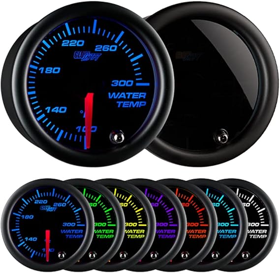 GlowShift Tinted 7 Color 300F Water Coolant Temp Gauge Kit, 2-1/16" 52mm
