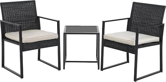 FDW Patio Bistro Set 3 Pieces Outdoor Wicker Chair Patio Rattan Furniture Wicker Conversation Sets Backyard Garden Balcony Poolside