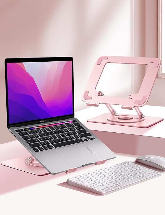Vaydeer Adjustable Laptop Stand for Desk,Computer Stand Riser with 360 Free Rotation Base and Foldable Design Ergonomic Laptop Riser Fits for MacBook,Dell, HP and More 10-15.6 Laptops (Pink)