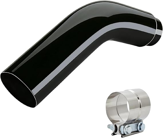 4 to 6 Inch Exhaust Elbow with Clamp - Black Powder Coated Elbow, 4" ID / 6" OD, Black Diesel Exhaust Tip for Pickup Trucks and Cars