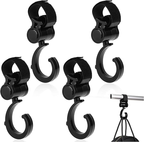 Aputue bebek arabası askısı, 4 PCS 360 derece dönebilen çok amaçlı puset kancası, dayanıklı ABS plastik malzeme, tekerlekli sandalye ve alışveriş arabası için çanta asıcı, pratik tasarım