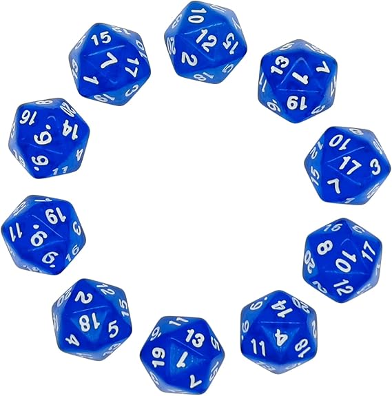 D20 Dice, 10 pcs Polyhedral Dices Set Clear 20 Sided Dices for DND MTG RPG Dungeons and Dragons Party Transparent Blue