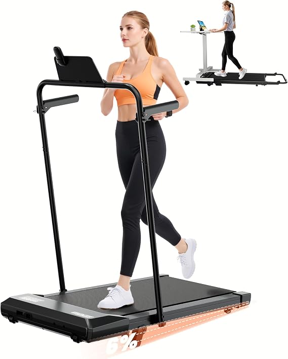 Superun Walking Pad with 6% Incline, Under Desk Treadmill for Home Office, 3 in 1 Portable Walking pad Treadmill with Remote Control, 2.5HP Quiet Mini Treadmills, 300 lbs Capacity