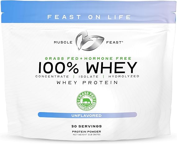 Muscle Feast 100% Grass Fed Whey Protein Powder Blend, Unflavored (2lb)