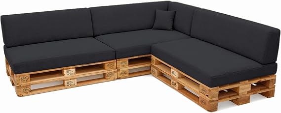 POKAR Palettenkissen Palettenauflagen mit abnehmbarem Bezug Palettenmöbel Palettensofa 8er Set: Sitzkissen 120x80 + Rückenlehne 120x40 Anthrazit