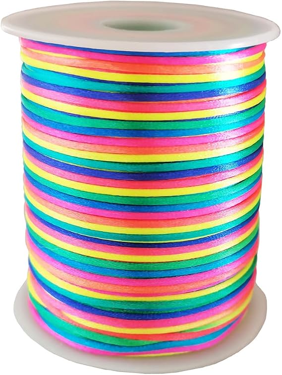 328Feet Rainbow Nylon Satin Cord for Hair Braids Locks Twists 2mm Beading Thread String for Bracelet Necklace Jewelry Making Chinese Knot Macrame Craft, 2.0mm, RHSN6-RB | Silky Nylon Cord for Beading Jewelry Making, Pony Bead Lacing, Chinese Knotting Macrame, Keychain Lanyard, Pendants Necklace