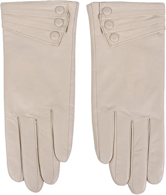 Nappa Leather Gloves Warm Lining Winter Button Decoration Lambskin for Women