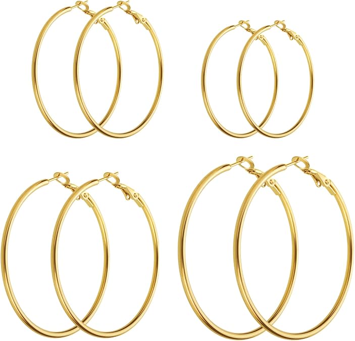 4 Pairs Gold Hoop Earrings for Women