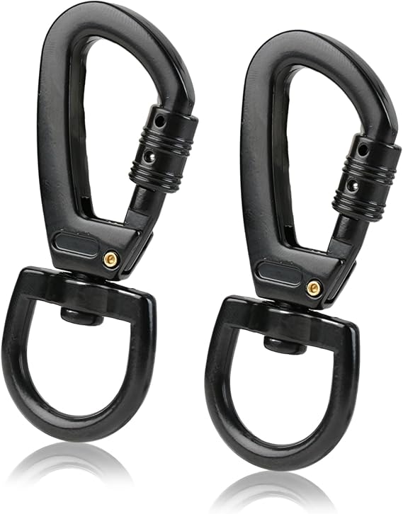 Carabiner Clip Swivel Snap Hook: Metal Strong Dog Lead Clips 2Pcs - Locking Carabiner D Ring 360° Rotable - Spinner Carabiner Black/Silver