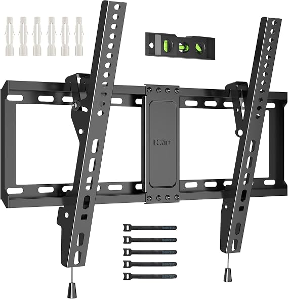 BONTEC TV Wall Mount, 37-85 Inch, Supports up to 132lbs, Max VESA 600x400mm | Tilting TV Mount Bracket for LED LCD OLED Flat Curved Screens, Low Profile 1.5in Design, Fits 55 65 75 85 Inch