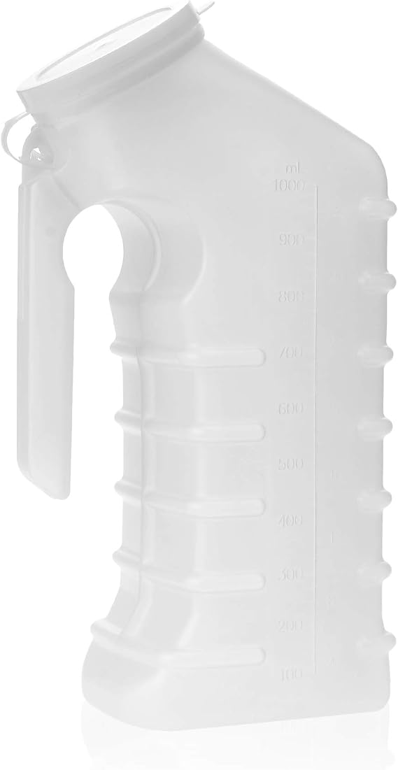 Dealmed Male Urinal with Attached Cover Portable Urinals for Men with Translucent Receptacle, Shields Odors and Avoids Spills, 1 Ounce Increments Up to 1000 cc
