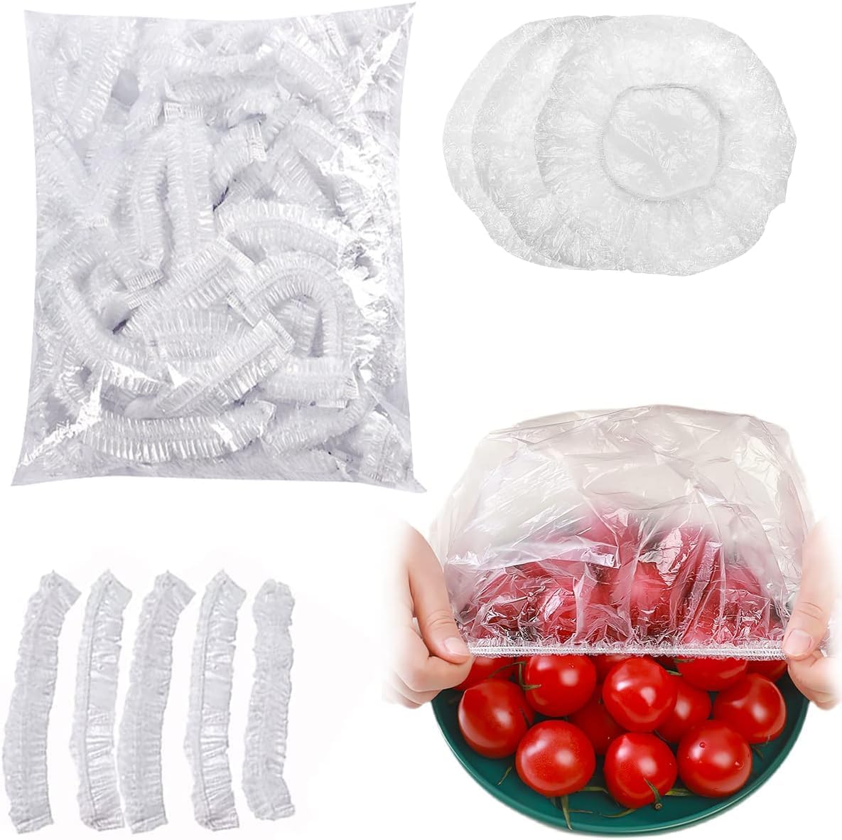 Kyrotech 100’lü Yeniden Kullanılabilir Elastik Plastik Kase Kapakları – Şeffaf, 12x30 cm, Hava Geçirmez Gıda Saklama Bonesi, Ev ve Restoran İçin