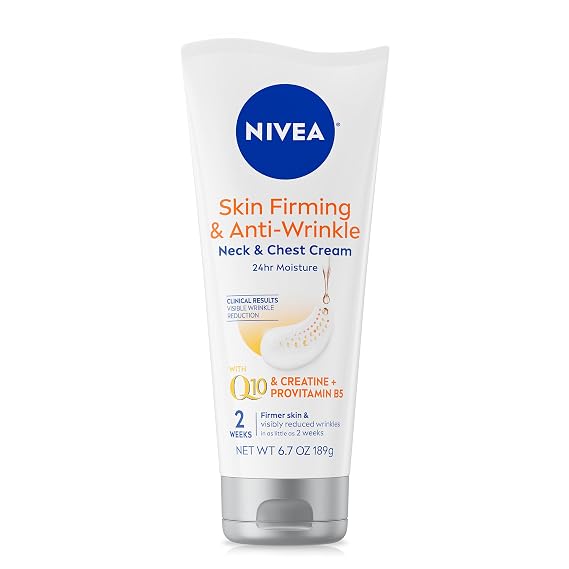 NIVEA Skin Firming & Anti Wrinkle Neck & Chest Cream, Q10, Creatine, 6.7 Oz