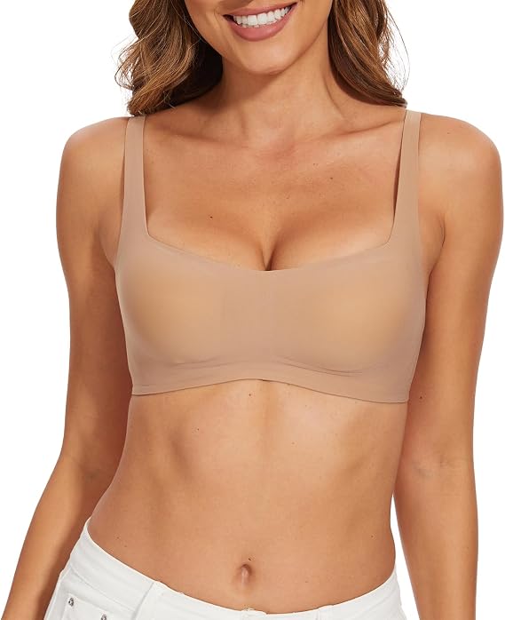 Seamless Bralette for Women Comfort No Show Square Neck Stretch Wireless Bra with Removeable Padding
