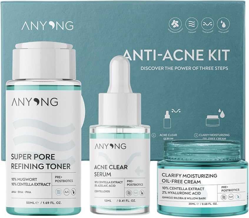 Anyong Anti-Acne And Pore Firming Mixed-oily Skin Care Kit (TONIC, SERUM, CREAM)/Azelaic Acid (50ML + 12ML + 20ML)