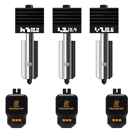 3-Pack 0.2 mm + 0.4 mm + 0.6 mm P2S Hotend Kit for Bambu lab P2S/X2D/H2D/H2S/H2C Extruder Include Hardened Steel Nozzle and Electroplated Heating Block for Bamboo 3D Printer Accessories