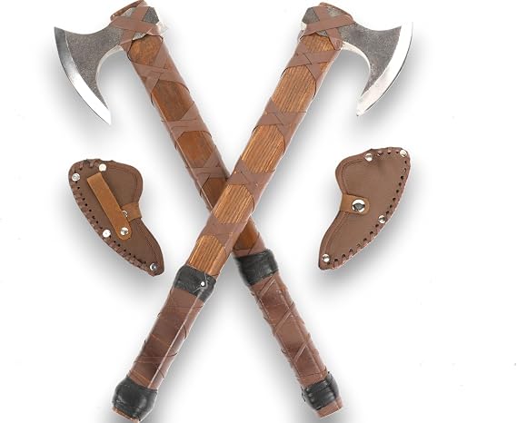 Pair of Ragnar Lothbrok Viking Axes Hand-Forged High Carbon Steel Norse Bearded Axes Handcrafted Ash Wood Handles | Perfect Viking Gifts for Men | Antique Pair