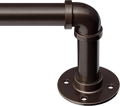 Zeerobee Curtain Rods for Windows 66 to 120, 1 Inch Industrial Wrap Around Curtain Rod, IndoorOutdoor Room Divider Adjustable Drapery Pole, 66-120, Antique Bronze
