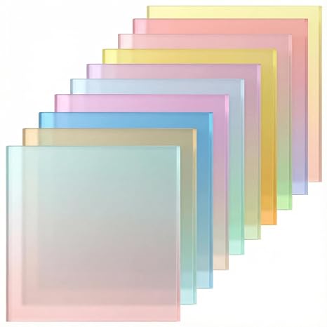 Gradient Colored Acrylic Sheet 1/8 Thick, 10 Pack 8 x 8 in Translucent Plastic Plexiglass Sheet for Laser Cutting, Cast Acrylic Panel Sign Making, DIY Craft, Art Project, with Protective Film
